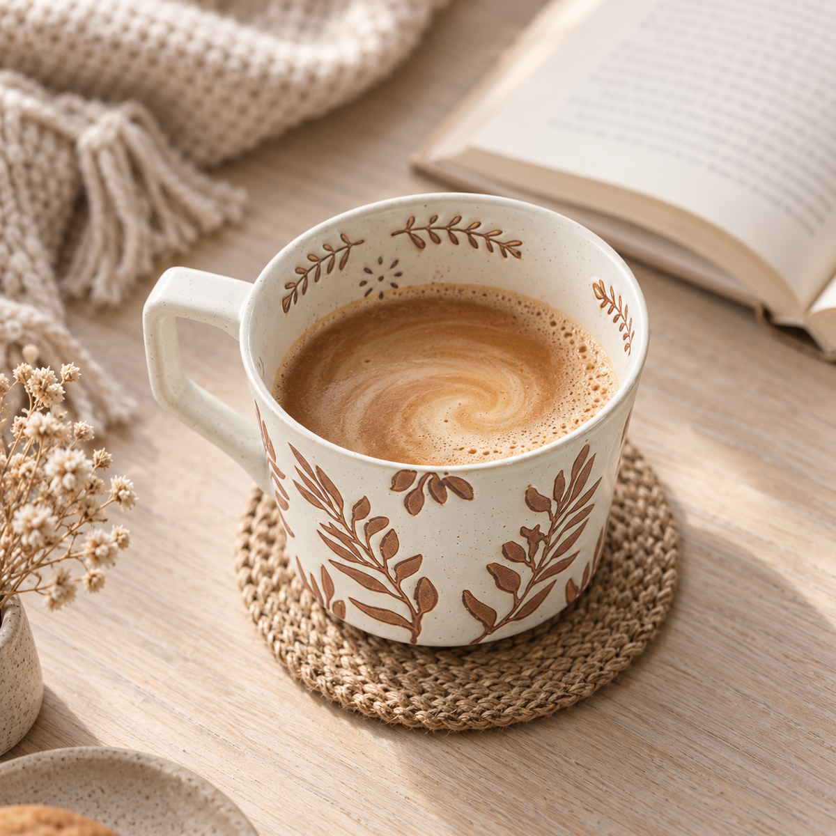 Ceramic embossed breakfast cup/oatmeal mug – fresh, minimalist style – water/coffee cup
