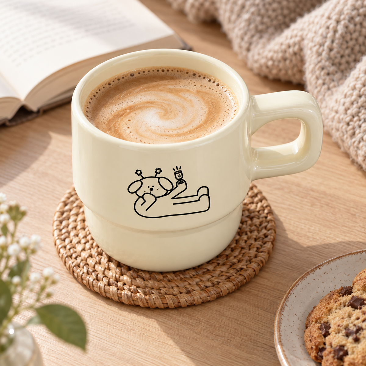 Stackable Ceramic Mugs with Cartoon Puppy Design