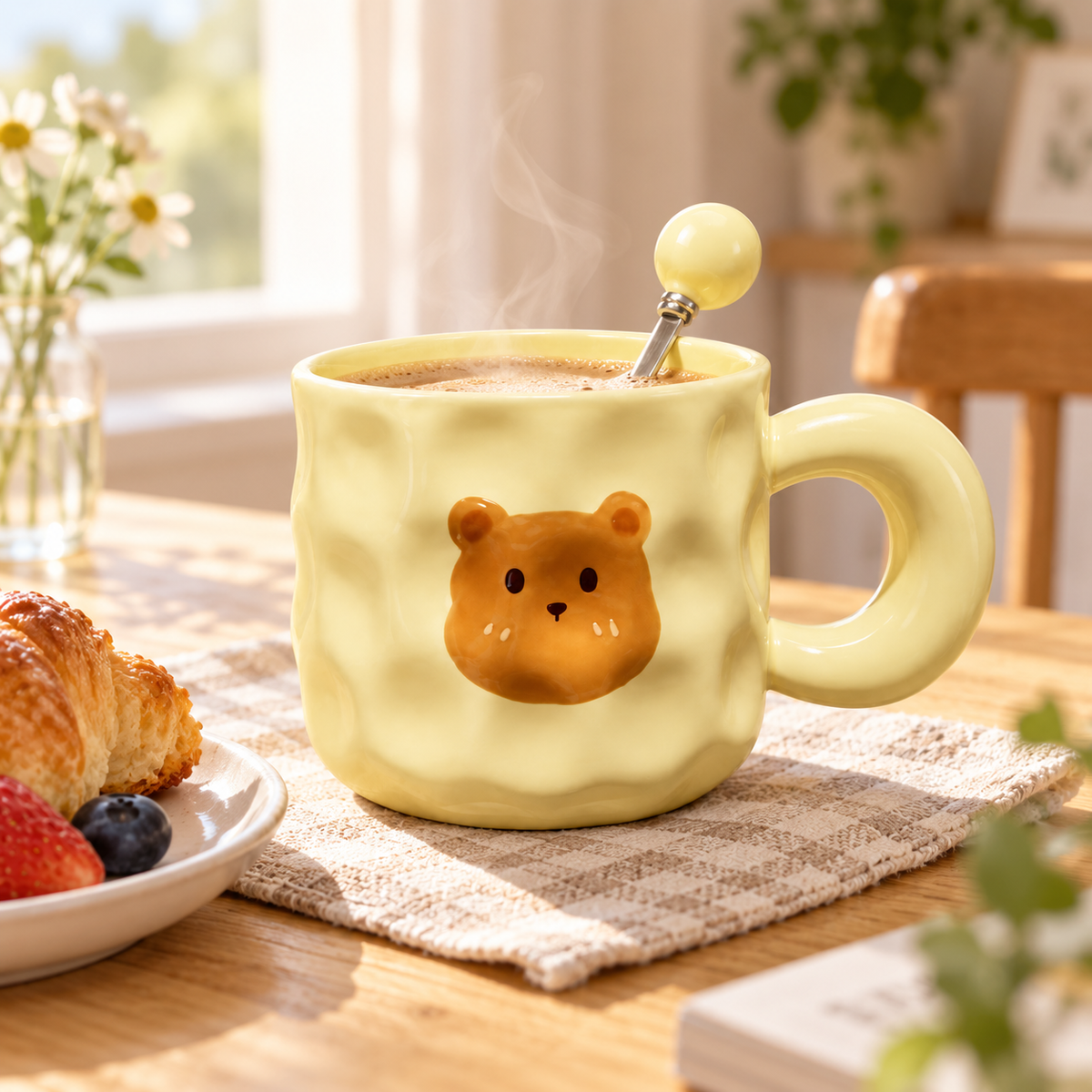 Cream-yellow bear mug—a stylish, attractive cup for home use