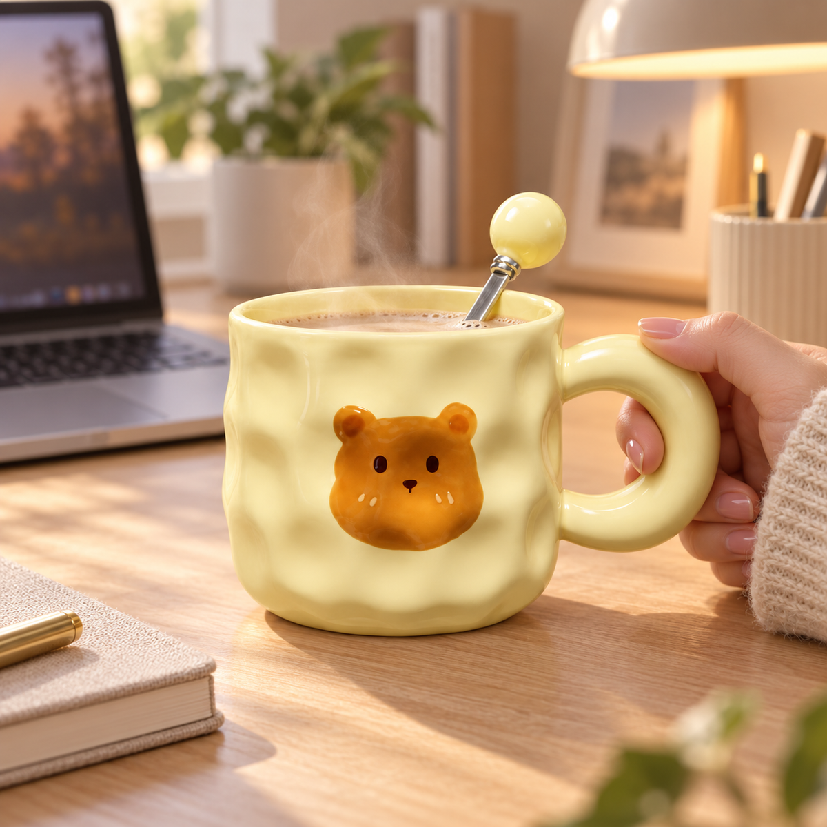 Cream-yellow bear mug—a stylish, attractive cup for home use