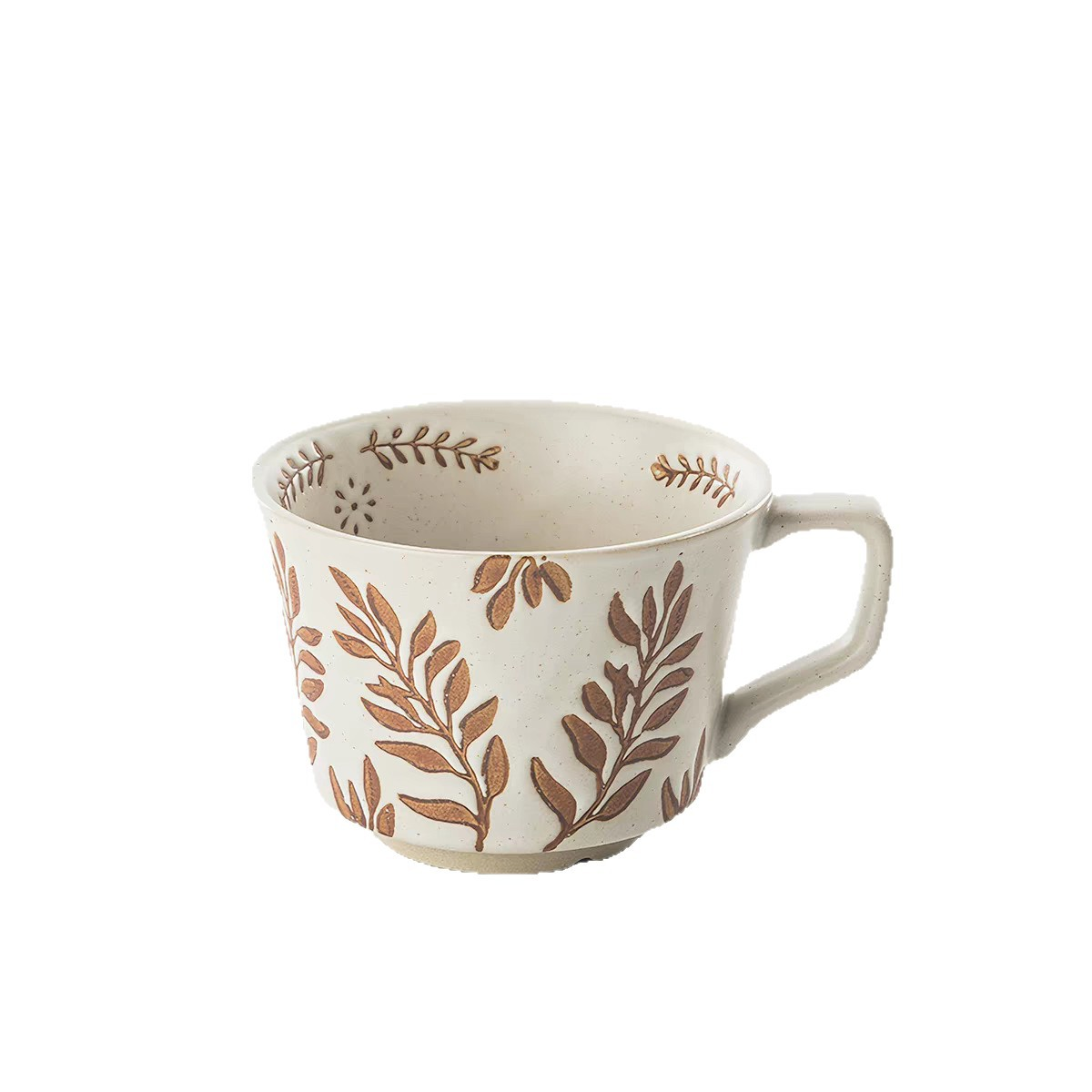 Ceramic embossed breakfast cup/oatmeal mug – fresh, minimalist style – water/coffee cup