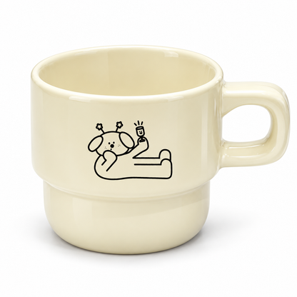 Stackable Ceramic Mugs with Cartoon Puppy Design