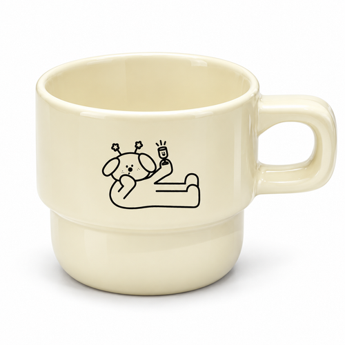 Stackable Ceramic Mugs with Cartoon Puppy Design