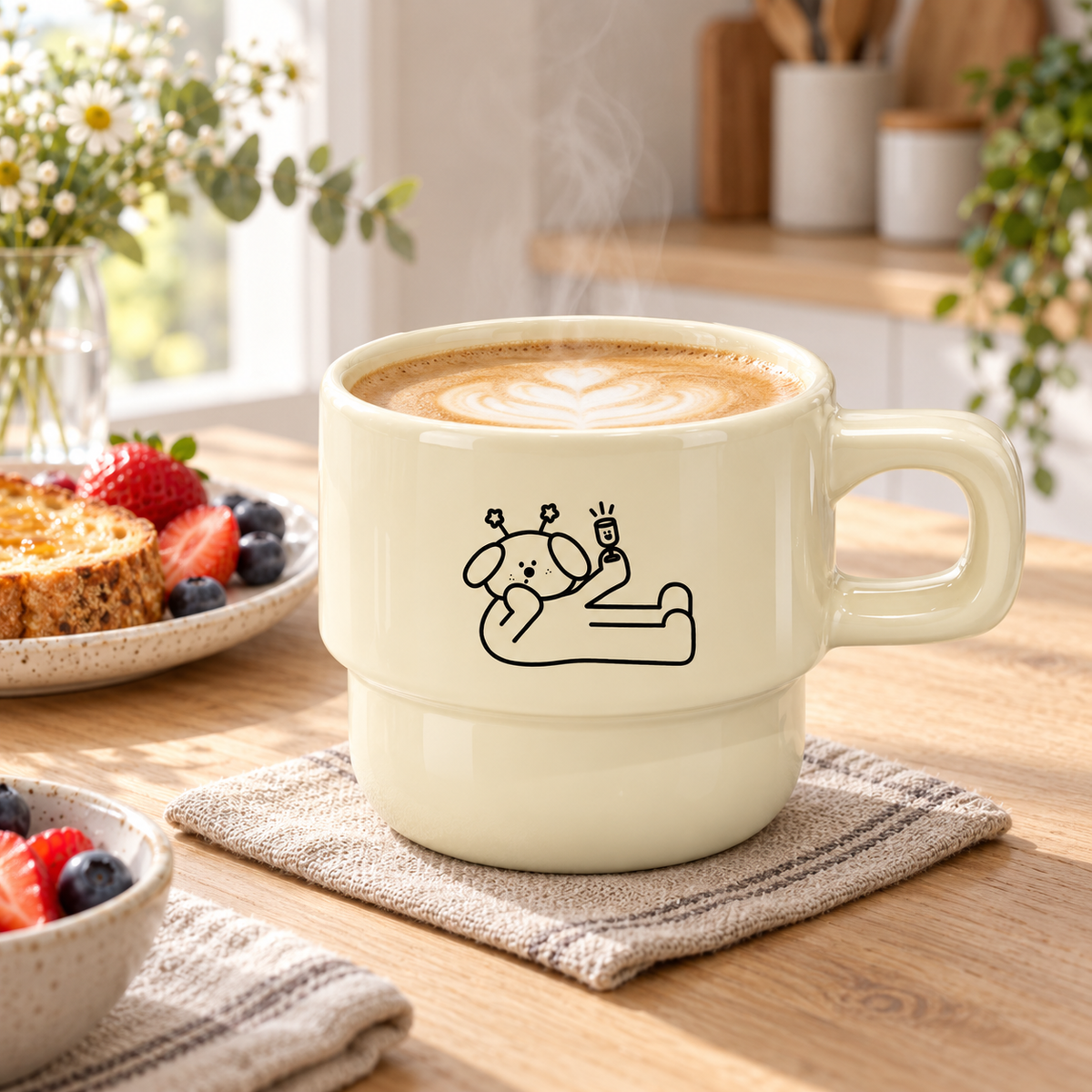 Stackable Ceramic Mugs with Cartoon Puppy Design