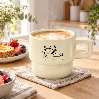 Stackable Ceramic Mugs with Cartoon Puppy Design