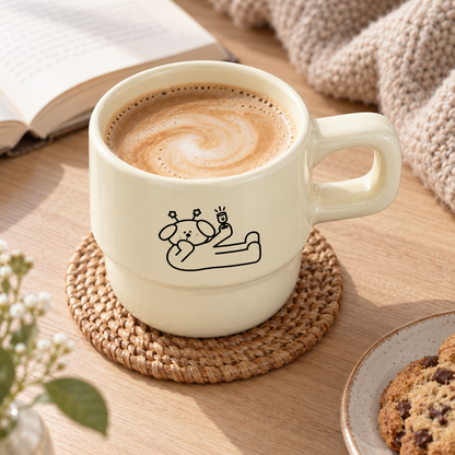 Stackable Ceramic Mugs with Cartoon Puppy Design